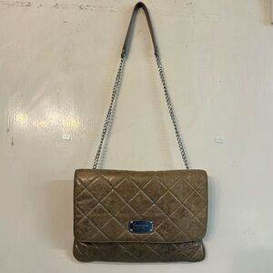 MICHAEL KORS Metallic antique gold Slim Quilted Leather Flap-Over Shoulder Bag
